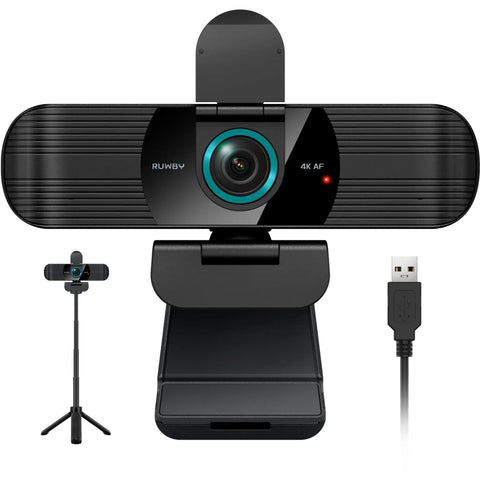 UHD 4K Webcam With Dual Mics, Wide Angle Lens, Privacy Cover And Tripod Stand, Autofocus Computer Camera with USB cable