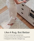 Anti Fatigue Kitchen Floor Mat Three Quarters Inch Thick Ergonomic Bounce Back Foam Cushioned Mat For Standing Desk And Kitchen Georgia Clay 22 By 36 Inches placed in front of a kitchen counter with a person standing on it