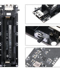Close-up of 2 Pack 18650 Battery Holder Power Bank Module Micro Usb Cable Lithium Backup Shield circuit interior and connectors.