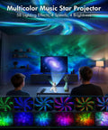 Children enjoying colorful auroras from Galaxy Projector Night Light With Music Sync And White Noise 9 Sounds Timer And RF Remote 4 Color Modes