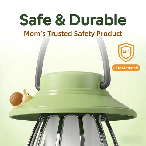 Rechargeable Kid Friendly Lantern Night Light With Dimmable 3 Color LEDs, green ABS design with handle and snail figure