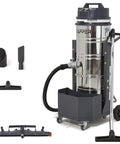Heavy Duty Industrial Wet Dry Vacuum With Dual Motors 3.3 HP Delivers 222 CFM And 76 Inch Water Lift 27 Inch Squeegee 120V 20A Plug 2 Year Warranty Ideal For Construction Sites Warehouses And Tough Cleanup, stainless steel canister with attachments