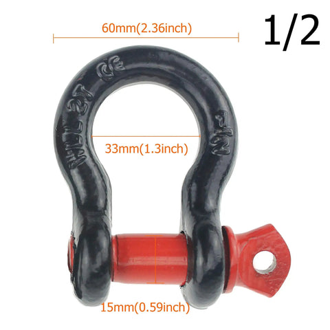 Heavy Duty Half Inch D Ring Bow Shackle With Screw Pin For Rigging And Towing Two Ton Working Load Limit Hot Dip Galvanized Forged Steel close view of size and pin details.