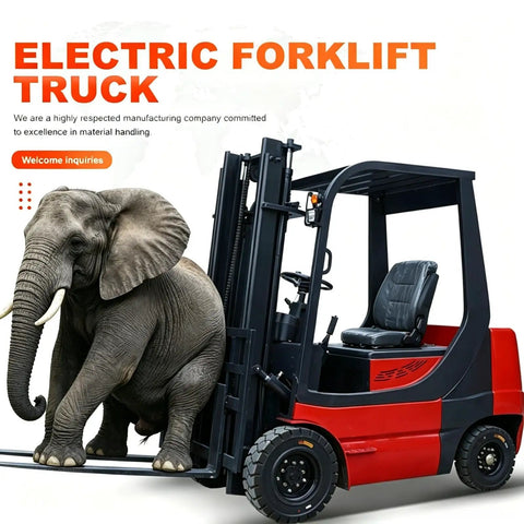 Workhorse Electric Distribution Forklift For Warehouse Operations, Material Handling And Pallet Transport, Battery Powered Lift Truck Designed For Fast Loading And Safe, Smooth Lifting, red and black electric forklift with elephant load