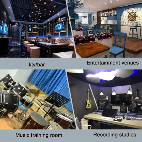 Dead Quiet High Density Acoustic Foam Sound Proofing Panels To Crush Echo And Reverberation In Recording Studio And Home Office Smooth Peel And Stick Install Matte Black 45 Piece Pack used in music training room and recording studios.
