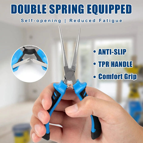 Six Piece Mini Pliers Set With Precision Tools Including Needle Nose Bent Nose Long Nose Diagonal And End Cutting Pliers in hand