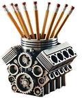 V8 Engine Model Pen And Pencil Holder For Desk Resin Desktop Stationery Organizer With Compartments Realistic Car Engine Design