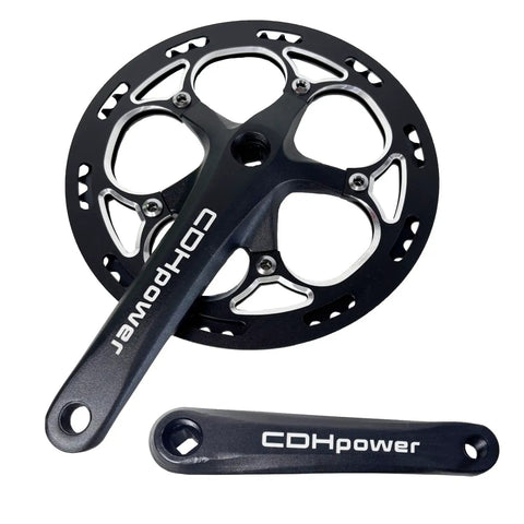 52T Aluminum Beefy Single Speed Crankset With 170 mm Arm And 130 mm BCD Chainring Guard Square Hole Crank Arm Set, sand black finish.