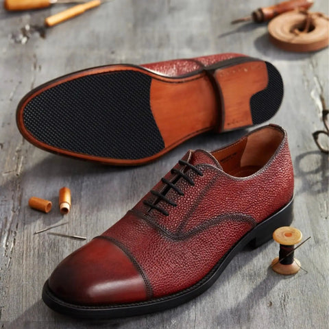Dress shoe with Durable One Sixteenth Inch Thick Rubber Shoe Soling Sheet With Grippy Diamond Pattern For Full Sole Replacement Black Nine By Three Point Five Inches Non Slip Bottom Patch For Sneakers And Boots displayed underneath.