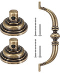 12 Pack Antique Bronze Drop Bail Pulls For Cabinets And Dressers, 3.5 Inch Center To Center, showing handle, bases, and screws