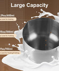 Interior view of All In One Milk Frother And Steamer showing capacity levels at 20.29 oz max line, highlighting detachable base.