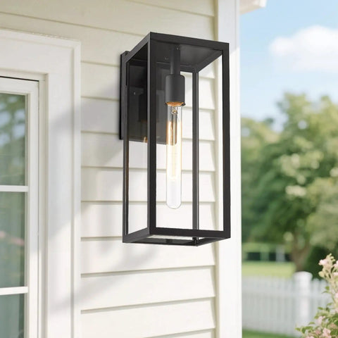 Outdoor Wall Sconce Lights 15 Inch Exterior Lantern With Clear Glass In Black For Porch And Patio All Weather Ready Exterior Lighting