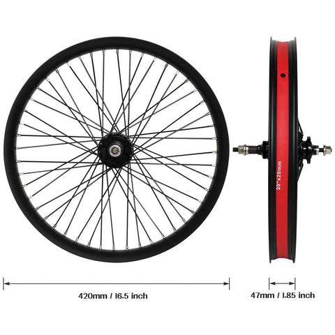 Heavy Duty 20 Inch Bike Wheel Set Front And Rear With 1.85 Inch Wide Double Wall Aluminum Rims, 12 Gauge 48 Spokes, Disc Brake MTB Wheelset