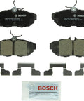 QuietCast Premium Ceramic Disc Brake Pad Set for Select Ford Mustang Rear Low Noise High Durability Ceramic Pads displayed with clips