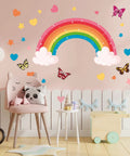 Glow In The Dark Large Rainbow Wall Decals With Stars Hearts And Butterflies Removable Watercolor Vinyl Sticker For Nursery