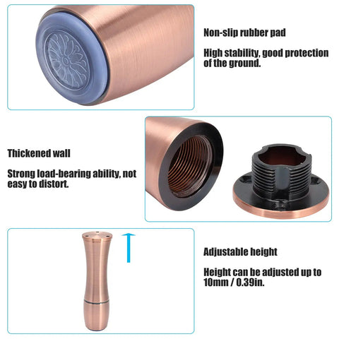 Adjustable Height Furniture Leg Set Anti Slip Heavy Duty Aluminum Alloy Cabinet Sofa TV Feet Leveling Up To 10mm Red Bronze
