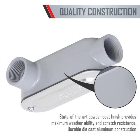 LL Type Conduit Body 1-1/2 Inch Threaded, Die Cast Aluminum With Stamped Steel Cover, Gray, Durable Metal Enclosure