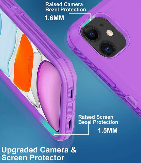 iPhone 11 Case With Built In Screen Protector Beefed Up Heavy Duty Drop Protection Full Body Rugged Shockproof Dust Proof 3 Layer Tough Protective Cover For iPhone 11 Purple with raised camera and screen bezels
