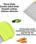 Front view of a green-handled crinkle cutter knife with stainless steel ribbed blade for vegetables