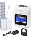 No Sweat Attendance Punch Time Clock With Crisp Lcd Display For Employee Payroll Tracking Plus Automatic Time Sync complete set with keys and cards.