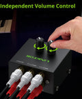 Dual Channel Stereo Mixer For Computer And Console Setup, Easy Two-Source Audio Mixing With Gold-Plated RCA Jacks, One Output To Amplifier Or Active Speakers