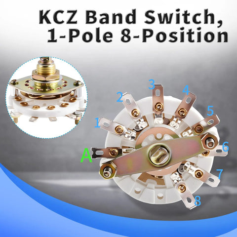 Rotary Band Switch 1 Pole 8 Position 1 Deck With 43mm Diameter And 44mm Height 6mm Rotating Dial 20mm Shank 0.3A At 220V Compact Multi Position Selector For Electronics Projects Tinker Friendly, 1P8T band switch