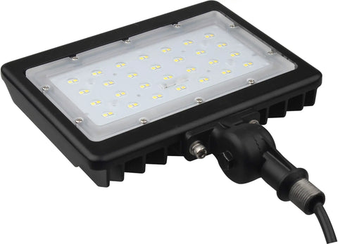 Six Pack Durable Led Outdoor Flood Lights Bringing Hella Serious Visibility To Any Space With Dependable 50 Watt Daylight Power And Vintage Bronze Casing Built For Smooth Patio Yard Garage Lot Mounting, 50 watt black LED flood light, side view, clear lens, outdoor use.