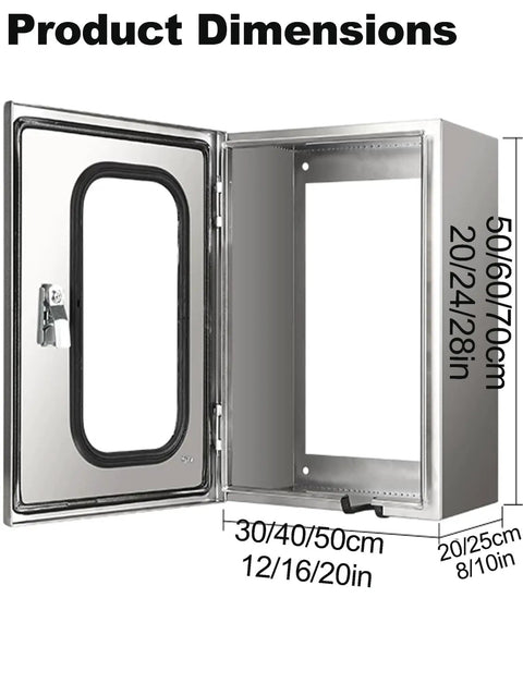 Heavy Duty Outdoor EV Charger Wall Box And Weatherproof Metal Enclosure Cover with dimensions shown from front view.