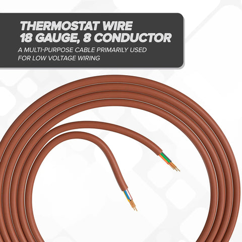 18 Gauge 8 Conductor Thermostat Wire 200 Ft Brown CL2 RCMR Low Voltage Cable coiled on white background