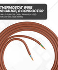 18 Gauge 8 Conductor Thermostat Wire 150 Feet Insulated Solid Copper Low Voltage Cable for HVAC Systems in Brown