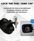 Locking Gas Cap With Key For Your Fuel Tank, Tough Sealed Gas Cap Lock To Stop Gas Theft, shown with keys and installed view