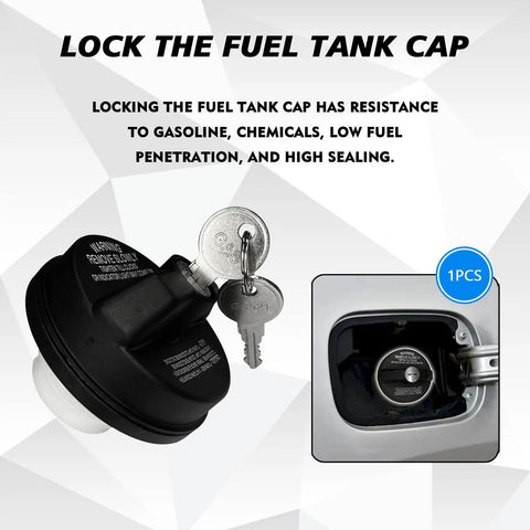 Locking Gas Cap With Key For Your Fuel Tank, Tough Sealed Gas Cap Lock To Stop Gas Theft, shown with keys and installed view