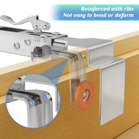 Close-up of 2 Pack Adjustable Drawer Front Installation Clamps showing reinforced ribs for stability during woodworking projects.
