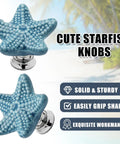 Super Snazzy Coastal Blue Ceramic Starfish Drawer Knobs 4 Pack With Solid Zinc Alloy Mounts For Kitchen Cabinet Makeover Legit Glossy Finish close-up
