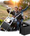 Bulletproof 3 Pack Breakaway Battery Box For Trailers And Travel Trailers Lockable Spare Battery Case Keeps Your Tow Game Tight And Fully Compliant 6 X 5.5 X 3.25 Inches with couple on motorcycle.