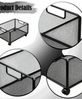 Smooth Rolling Storage Cart With Heavy Duty Iron Construction And Open Shelves, black mesh design with wheels for easy mobility.