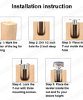 Installation instructions for Heavy Duty Adjustable Furniture Leveling Feet For Tables, Chairs, Cabinets, And Sofas with T Nut Kit.