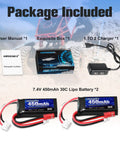 7.4V 450mAh 2S LiPo Battery With JST And PH2.0 Plugs, 30C Discharge, Rechargeable RC Juice for cars with USB charger and manual