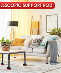 Living room with coffee table supported by telescopic support rods, illustrating 2 Pack Cabinet Jacks For Installing Cabinets.