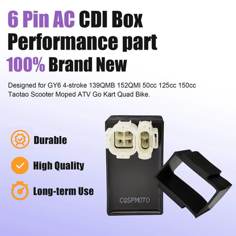 Six Pin AC CDI Box for GY6 50cc 125cc 150cc Scooters ATVs Go Karts Plug and Play with connectors and mounting bracket