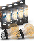 Smart A19 Filament LED Bulbs, 4 Pack, White Ambiance Warm to Cool Light, 550 Lumens, E26 Indoor Lighting, packaging and bulbs