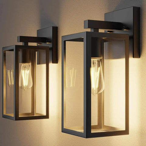 Slick Matte Black Outdoor Wall Sconce With Clear Glass And Rock Solid Frame For Front Door Waterproof Porch Lantern, 12.4 inch size.