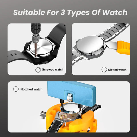 Watch Battery Replacement Kit With Case Back Opener, Five In One Screwdriver, pry tools for screwed, slotted, notched watches
