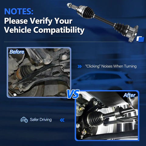 Front CV Axle Assembly For Chevy Silverado 1500 Tahoe Suburban 2007-2020 Beefed-Up Left And Right Half Shaft Joint Replacement Kit Compatible With 2007-2019 Silverado 1500 And 2015-2020 Suburban front CV axle pair, steel, with before and after install images