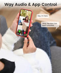 User interacting with Smart Door Lock With Built In WiFi Camera And Doorbell For Front Door 6 In 1 Keyless Entry via smartphone app.