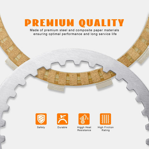 Eumti Twin Cam clutch friction plate kit with steel discs and cork plates, front view