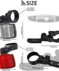 Night Ride Safe Bicycle Reflector Kit 6 Pcs Front White And Rear Red Spoke Reflectors with size and mounting details