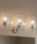 Three Light Vanity Light In Brushed Nickel With Clear Seeded Glass, Modern Transitional Bath Fixture For Above The Mirror, 21.5 Inch Wide