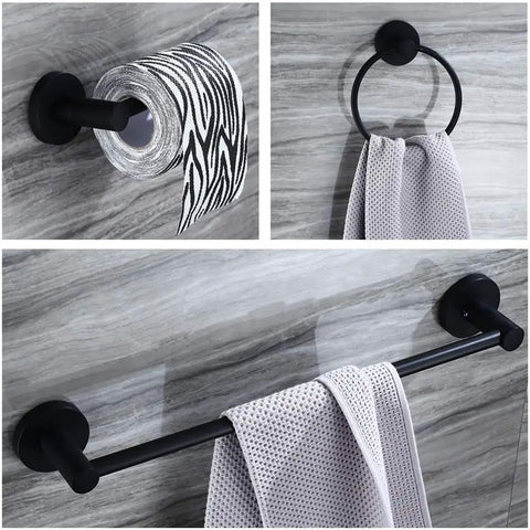 Slick Black Bathroom Hardware Set Wall Mounted 24 Inch Towel Bar Adjustable Toilet Paper Holder Towel Ring Three Piece Lavatory Shower Set With Gift Box For A Modern Bathroom Upgrade.