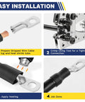 Heavy Duty Beefed Up Tinned Copper Battery Lugs Set For 4 AWG Wire Ends With Five Sixteenth Inch Ring Terminals And Ten Pieces Three To One Adhesive Heat Shrink Tubing Durable Cable Ends Kit installation steps 1 to 4.